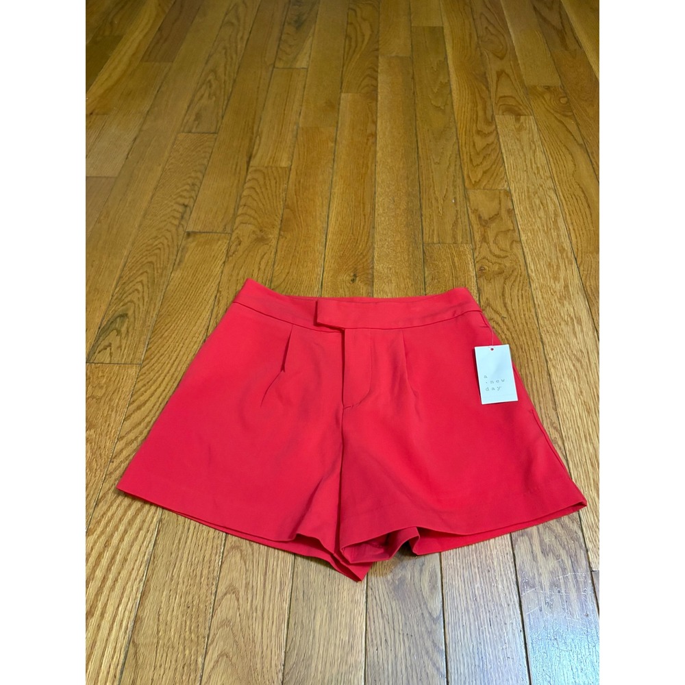 A New Day Womens High Rise Pleated Tailored Shorts Racer Red 6 NWT $35